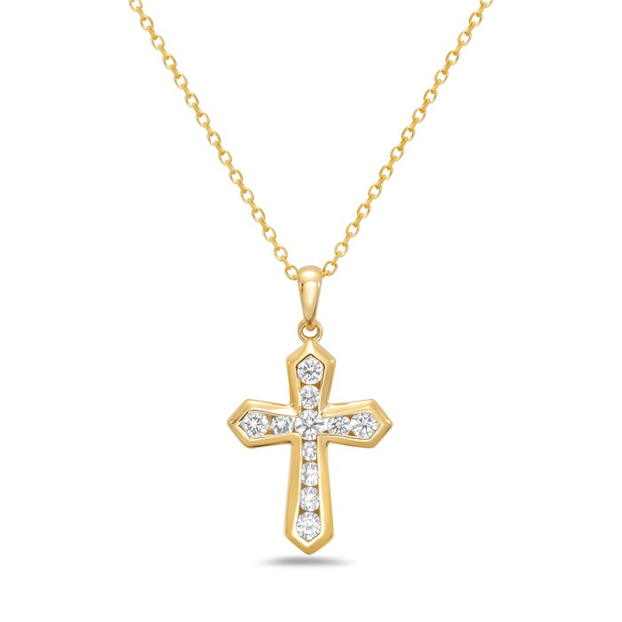 14K Yellow Gold Diamond Cross Pendant
