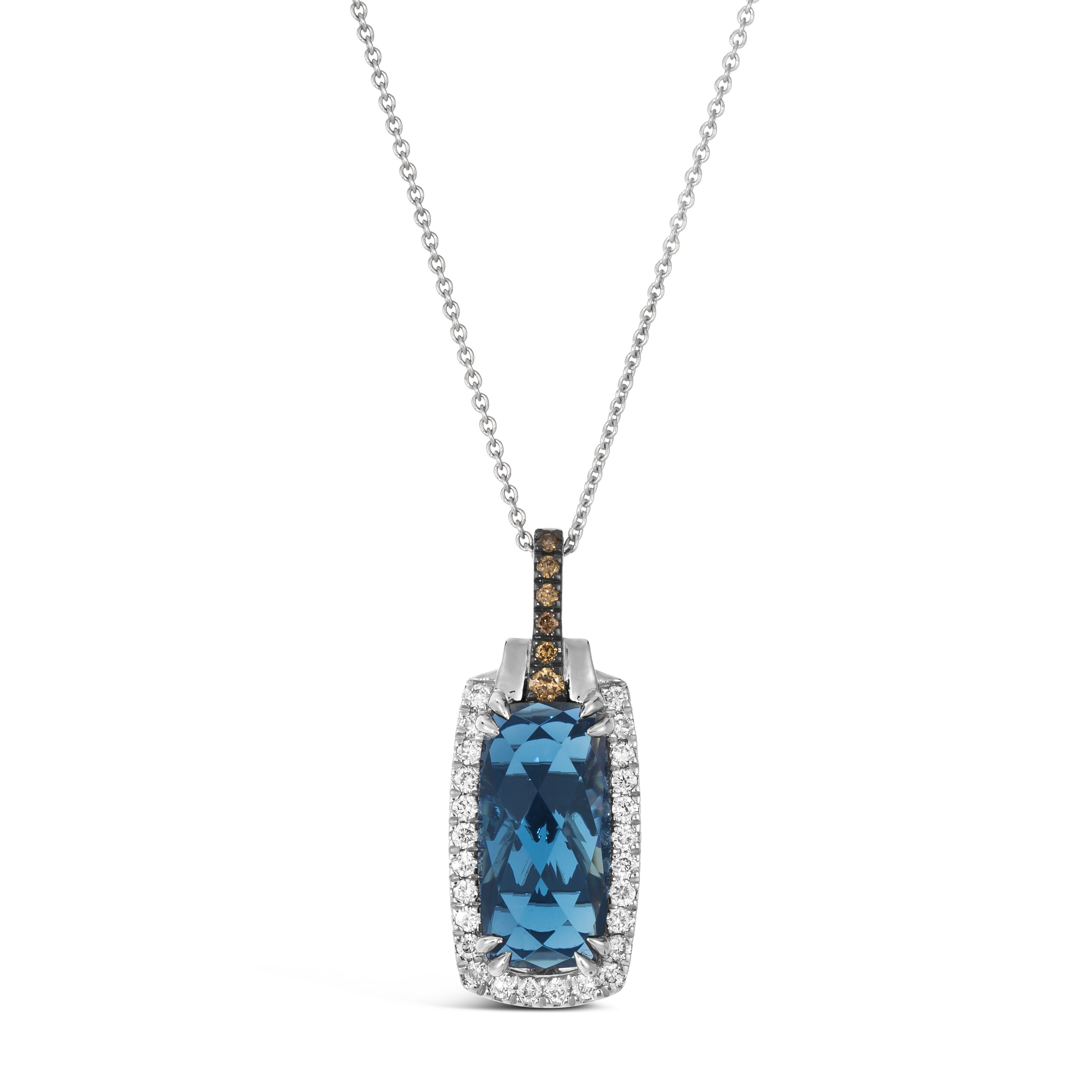 14K White Gold Blue Topaz Halo Pendant
