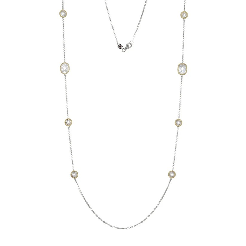 Sterling Silver Two Tone CZ Station Necklace