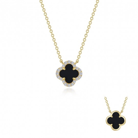 Sterling Silver Yellow Gold Plated Onyx Flower Pendant