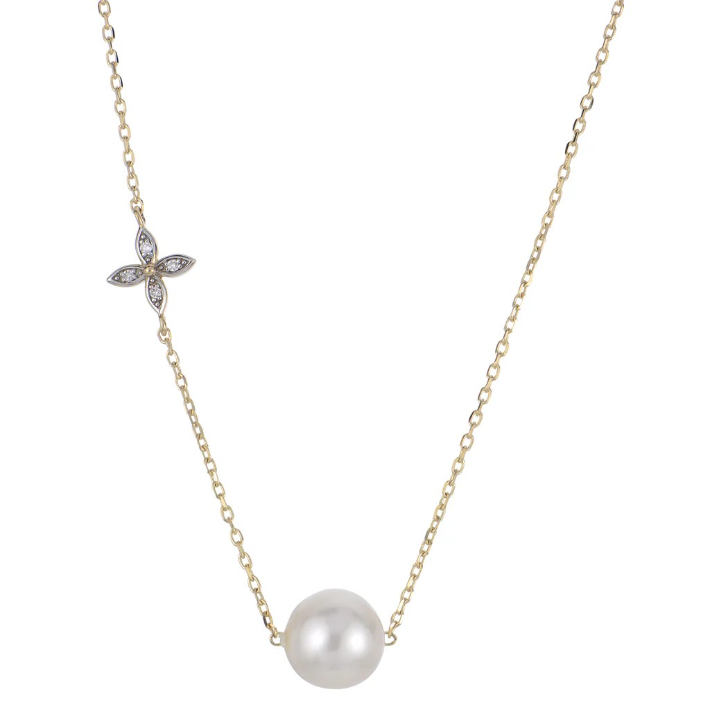 14K Yellow Gold Pearl Station Necklace