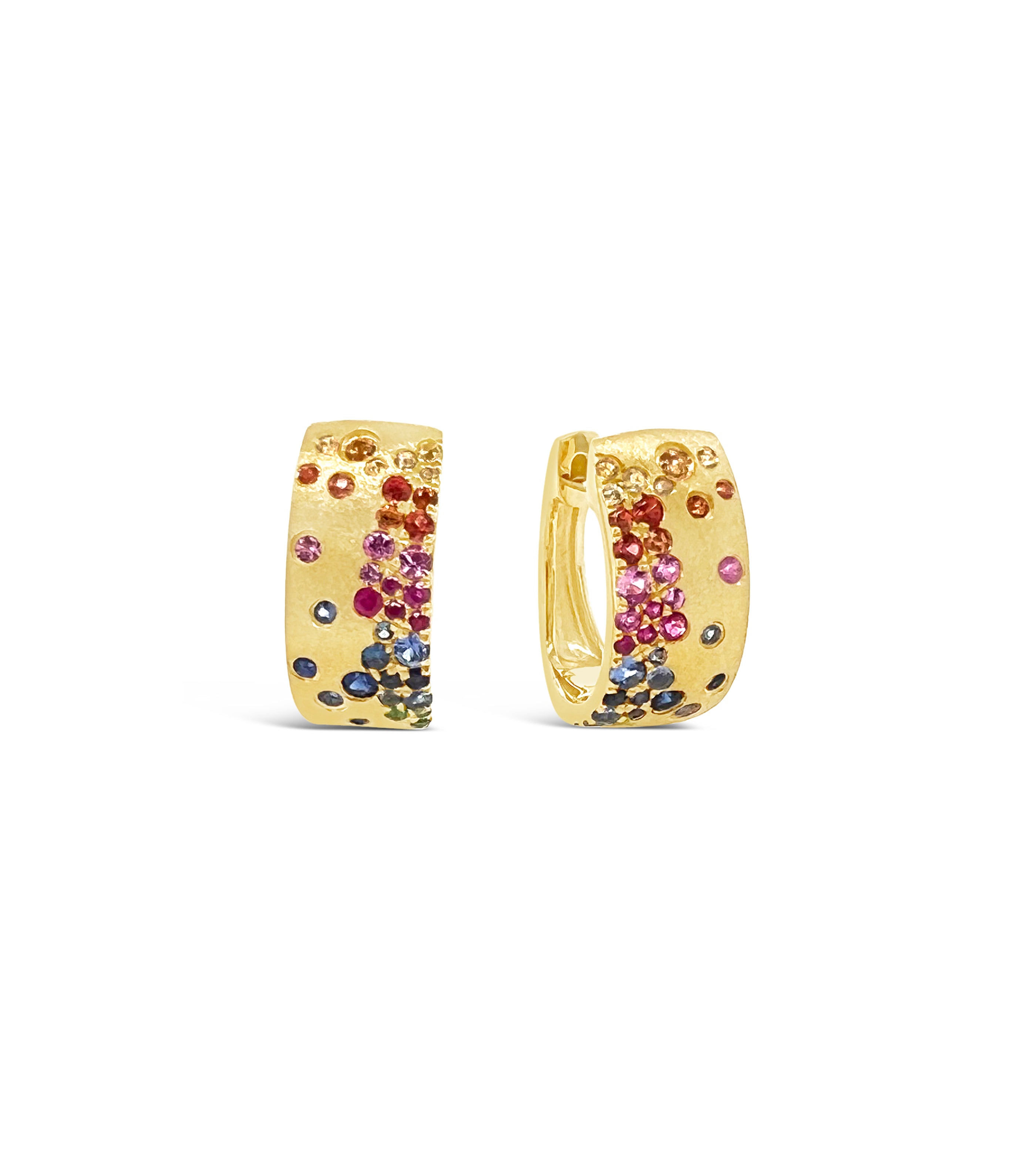 14K Yellow Gold Sapphire Hoop Earrings