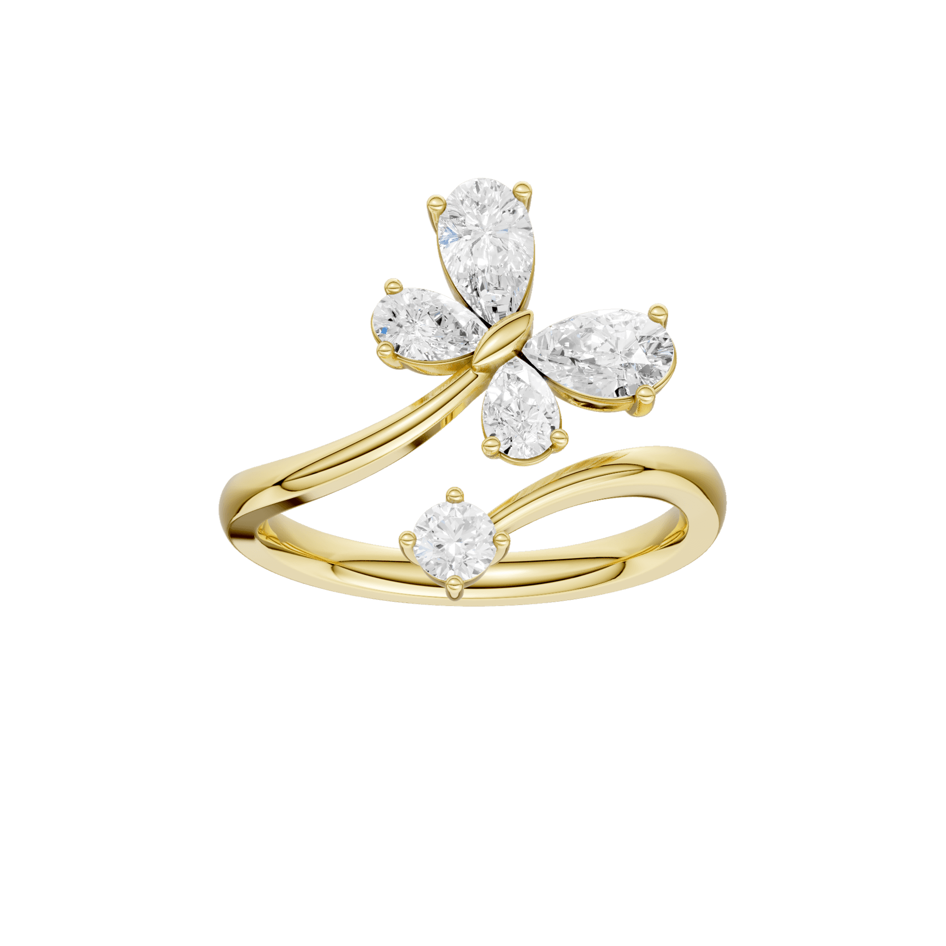 14K Yellow Gold Lab Grown Diamond Butterfly Ring