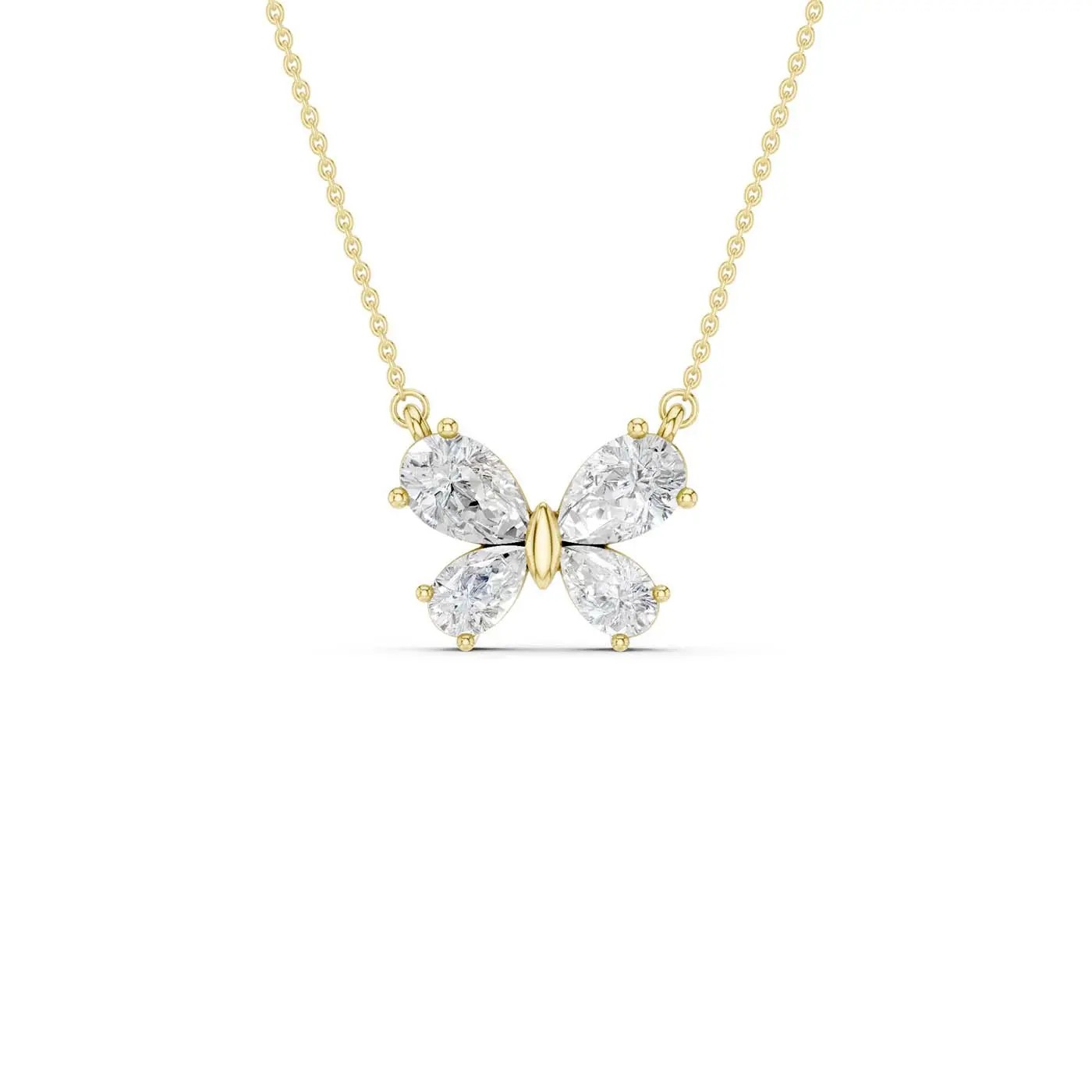 14K Yellow Gold Lab Grown Diamond Butterfly Necklace