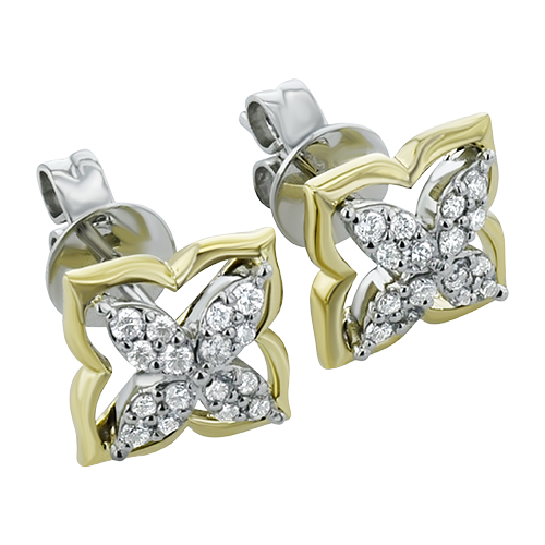 14K Two Tone Diamond Stud Earrings