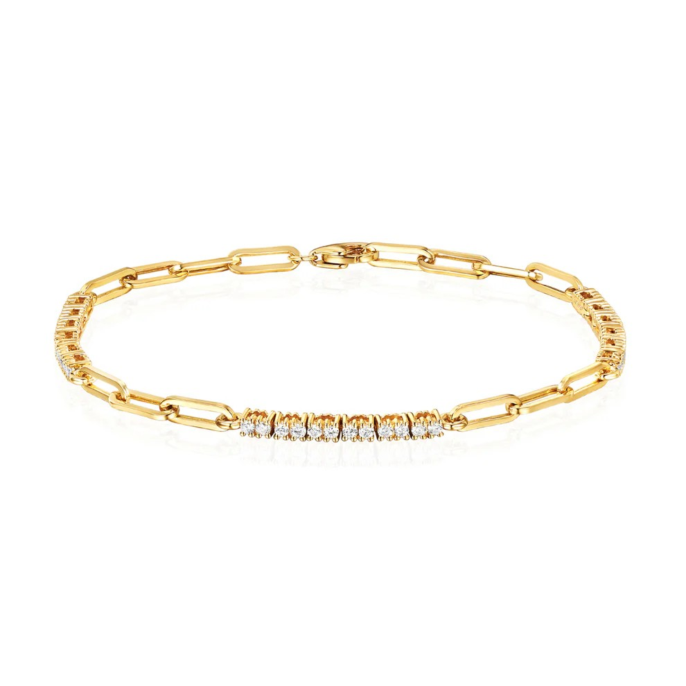 Women's 14K Yellow Gold Diamond Cable Link Bracelet