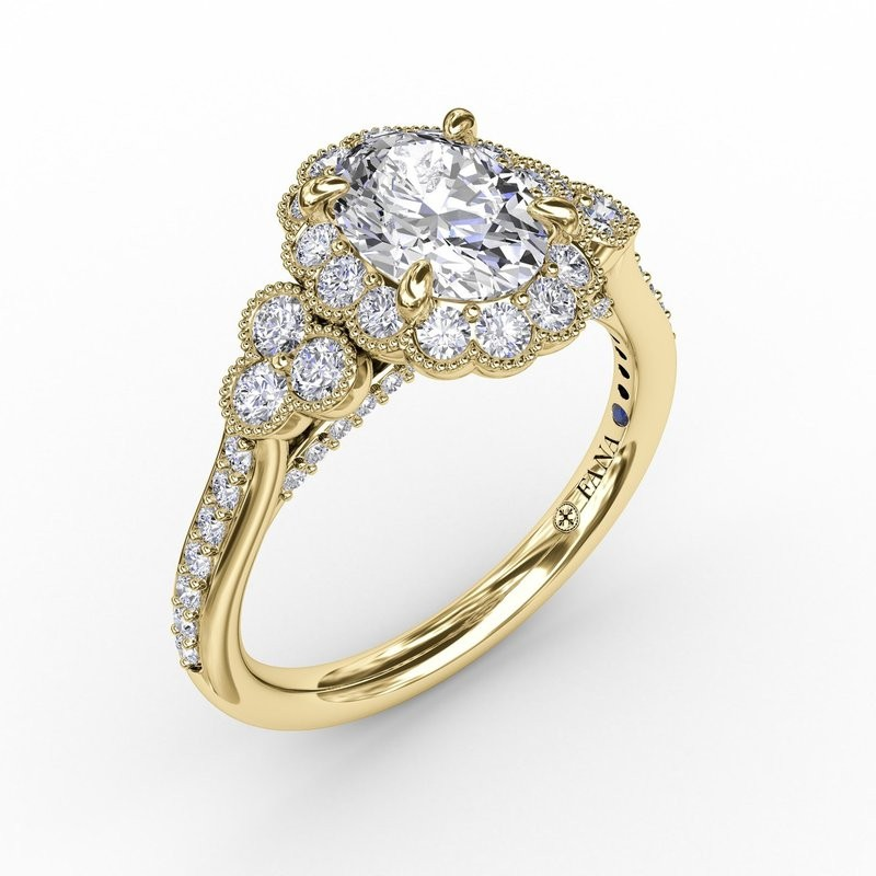 14K Yellow Gold Diamond Halo Engagement Ring