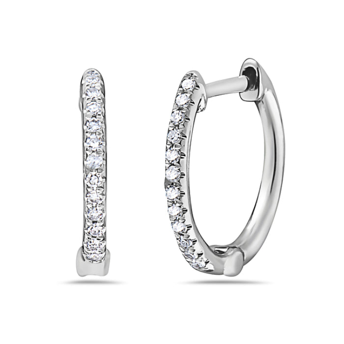 14K White Gold Diamond Hoop Earrings
