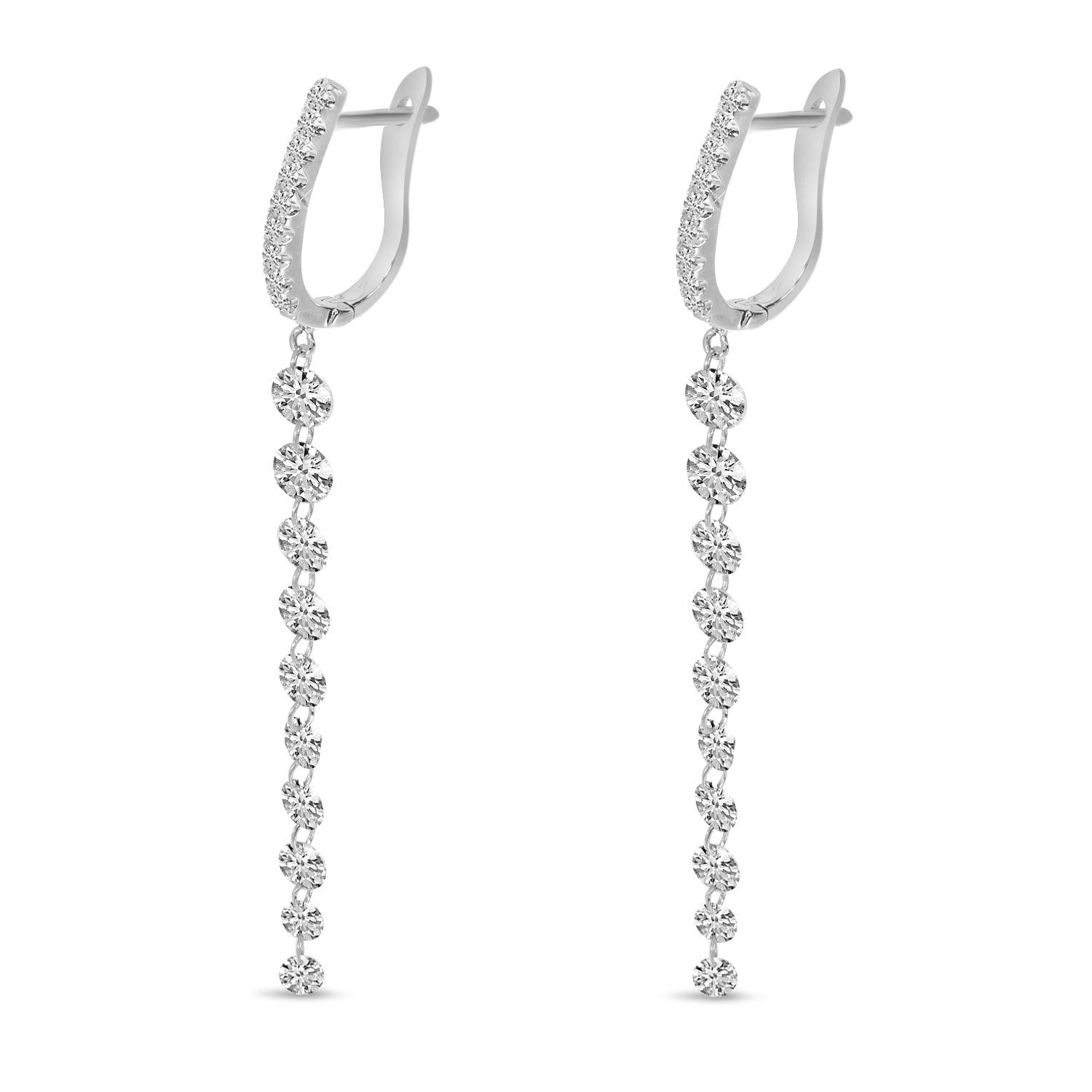 14K White Gold Diamond Hoop Earrings