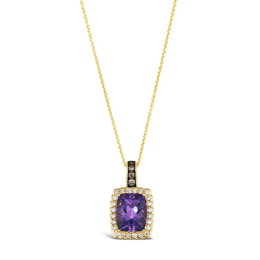 14K Yellow Gold Amethyst Halo Pendant