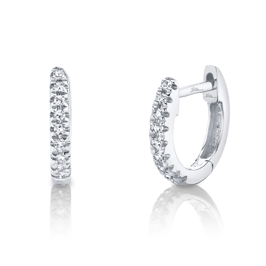 14K White Gold Diamond Hoop Earrings