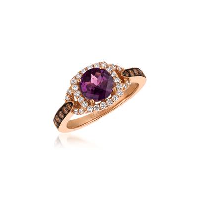 14K Rose Gold Rhodolite Garnet Halo Ring