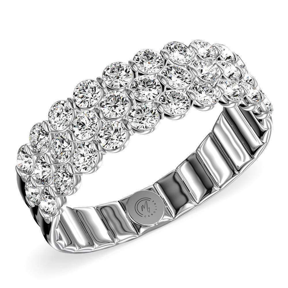 14K White Gold Diamond Three Row Band