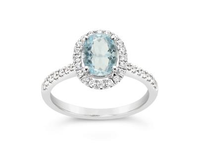 14K White Gold Aquamarine Halo Ring