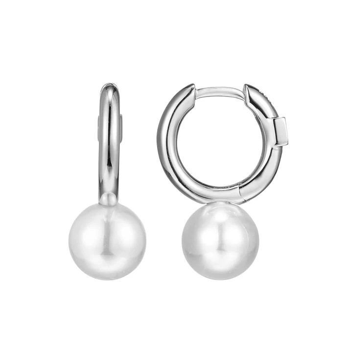 Sterling Silver Rhodium Plated Pearl Drop Earrings