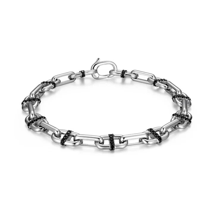 Men's Sterling Silver Black Spinel Open Link Bracelet