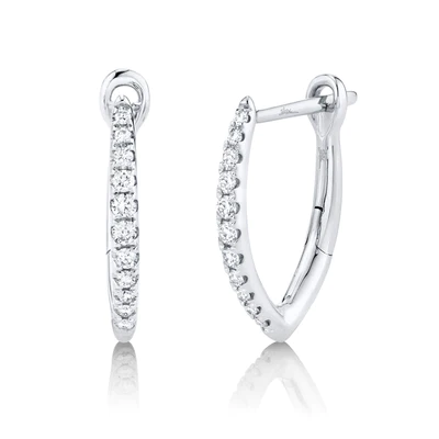 14K White Gold Diamond Hoop Earrings