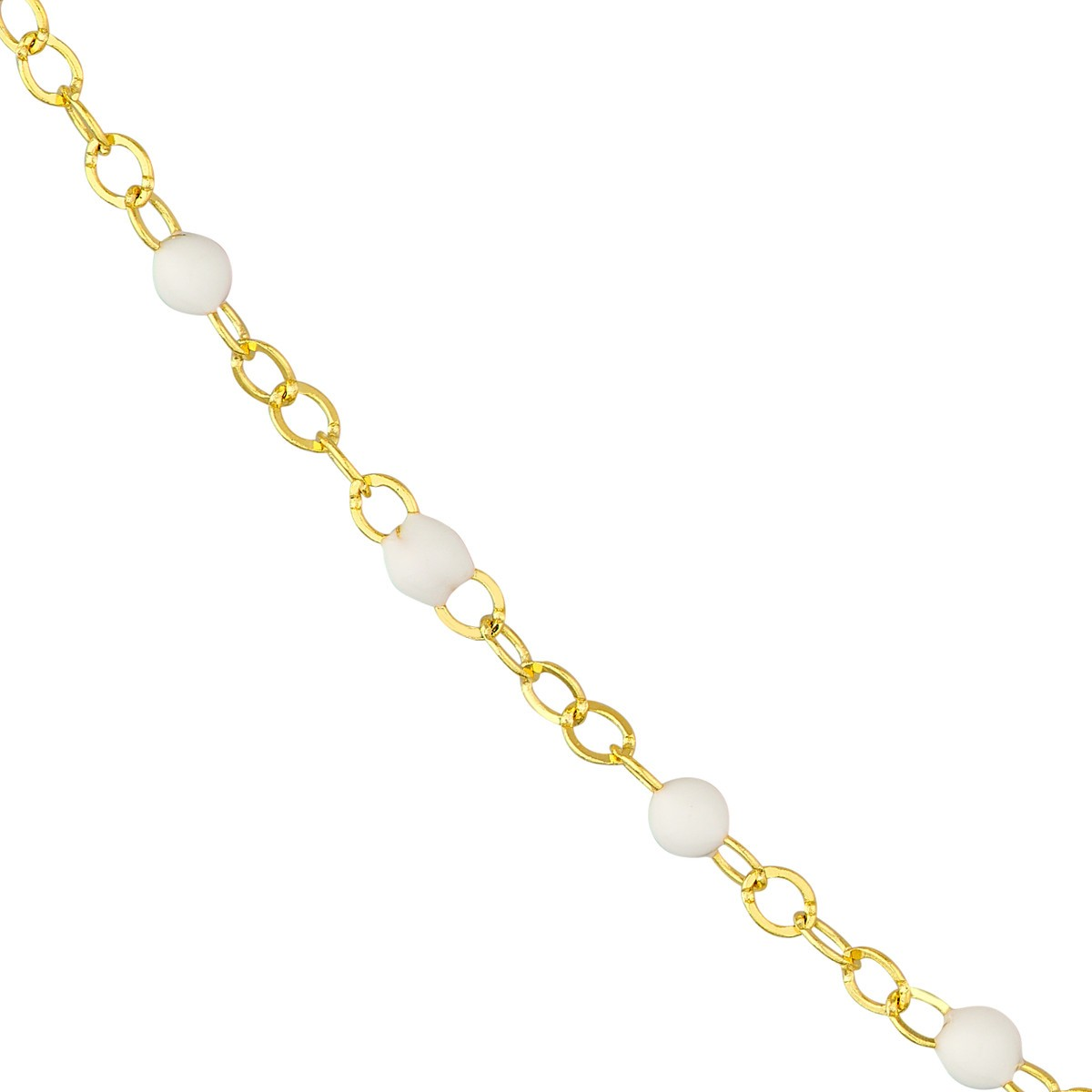 Women's 14K Yellow Gold White Enamel Bead Bracelet