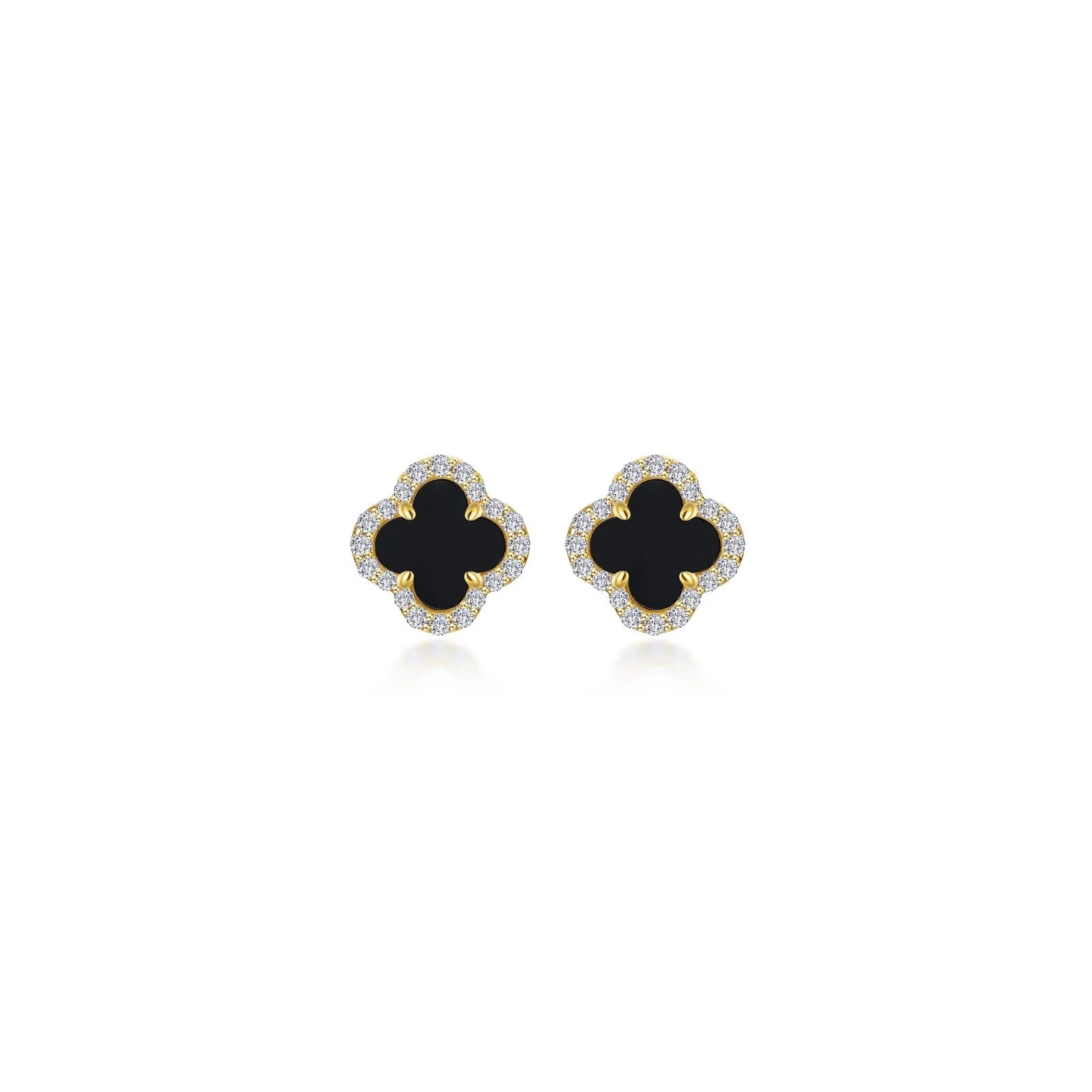 Sterling Silver Yellow Gold Plated Onyx Stud Earrings