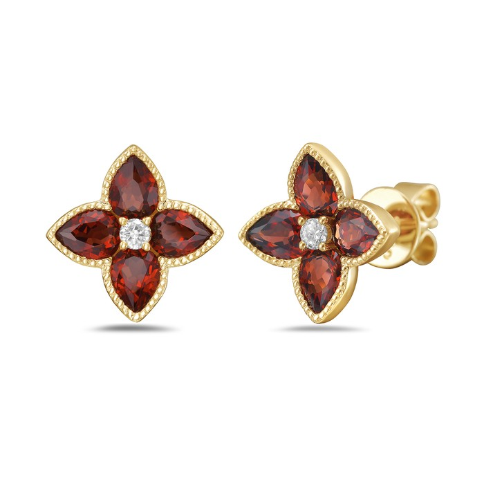 14K Yellow Gold Garnet Stud Earrings