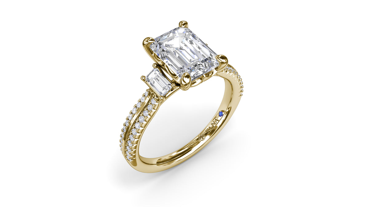 14K Yellow Gold Diamond 3 Stone Engagement Ring