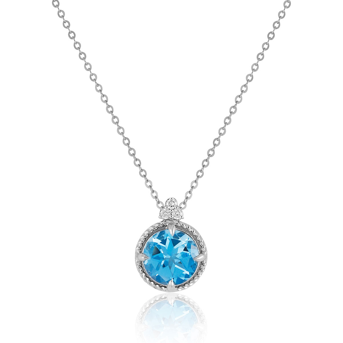14K White Gold Blue Topaz Solitaire Pendant