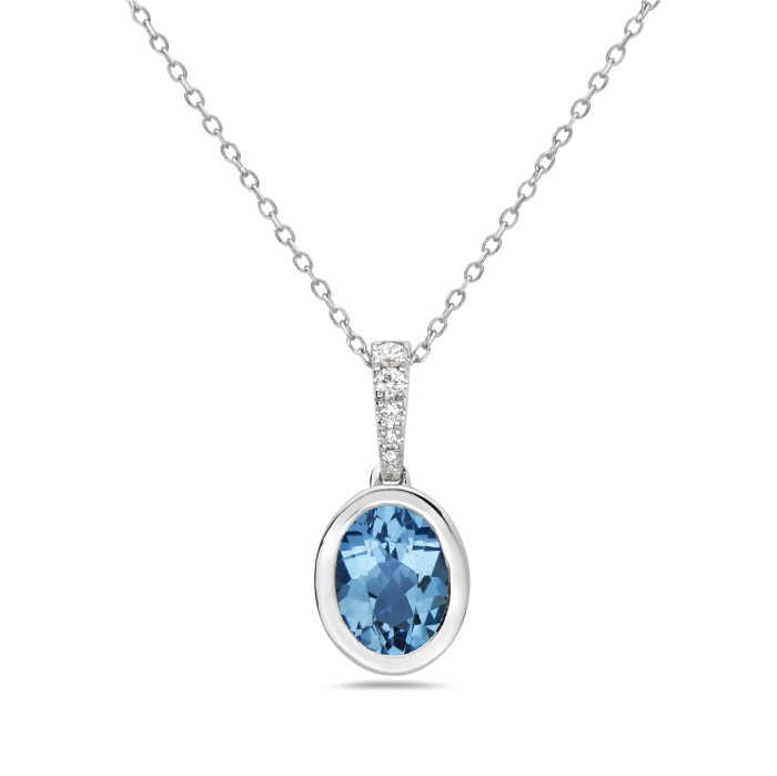 14K White Gold Blue Topaz Bezel Set Pendant