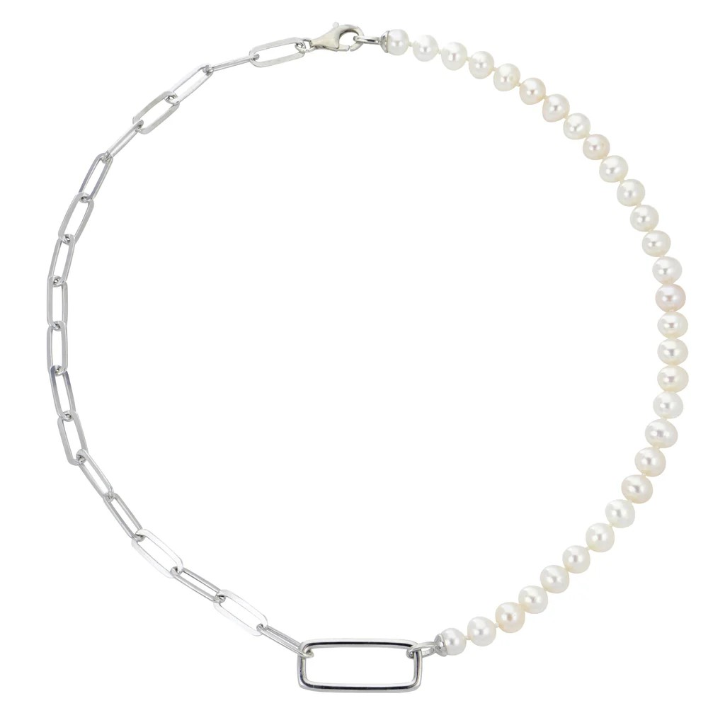 Sterling Silver Pearl Open Link Necklace