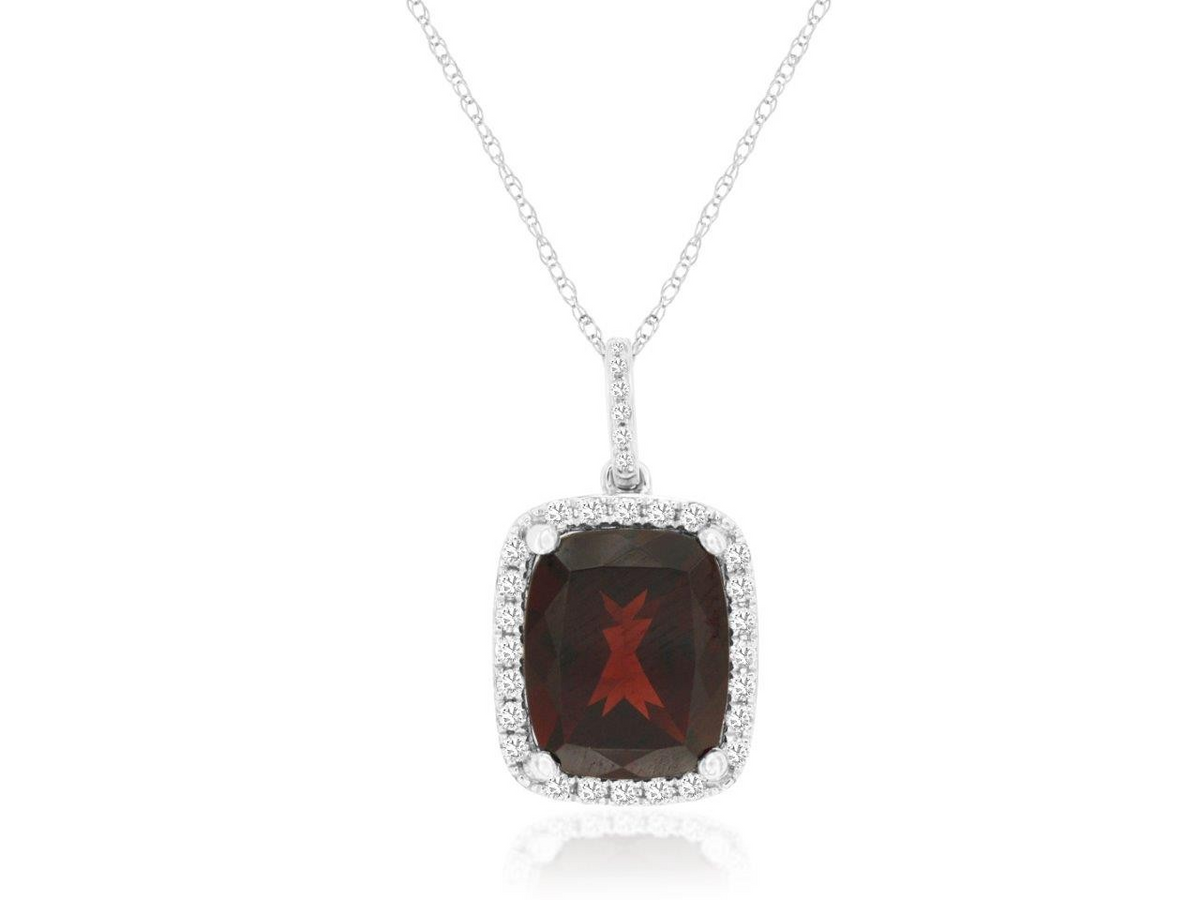 14K White Gold Garnet Halo Pendant