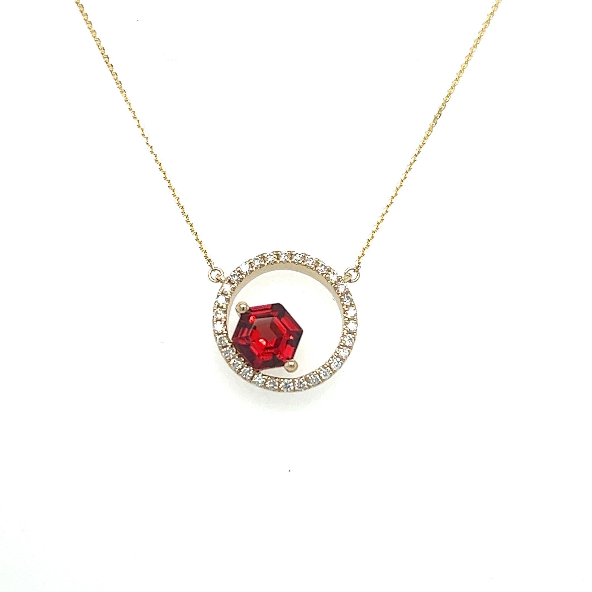 14K Yellow Gold Garnet Circle Pendant