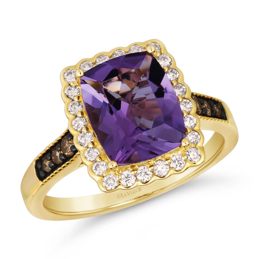 14K Yellow Gold Amethyst Halo Ring
