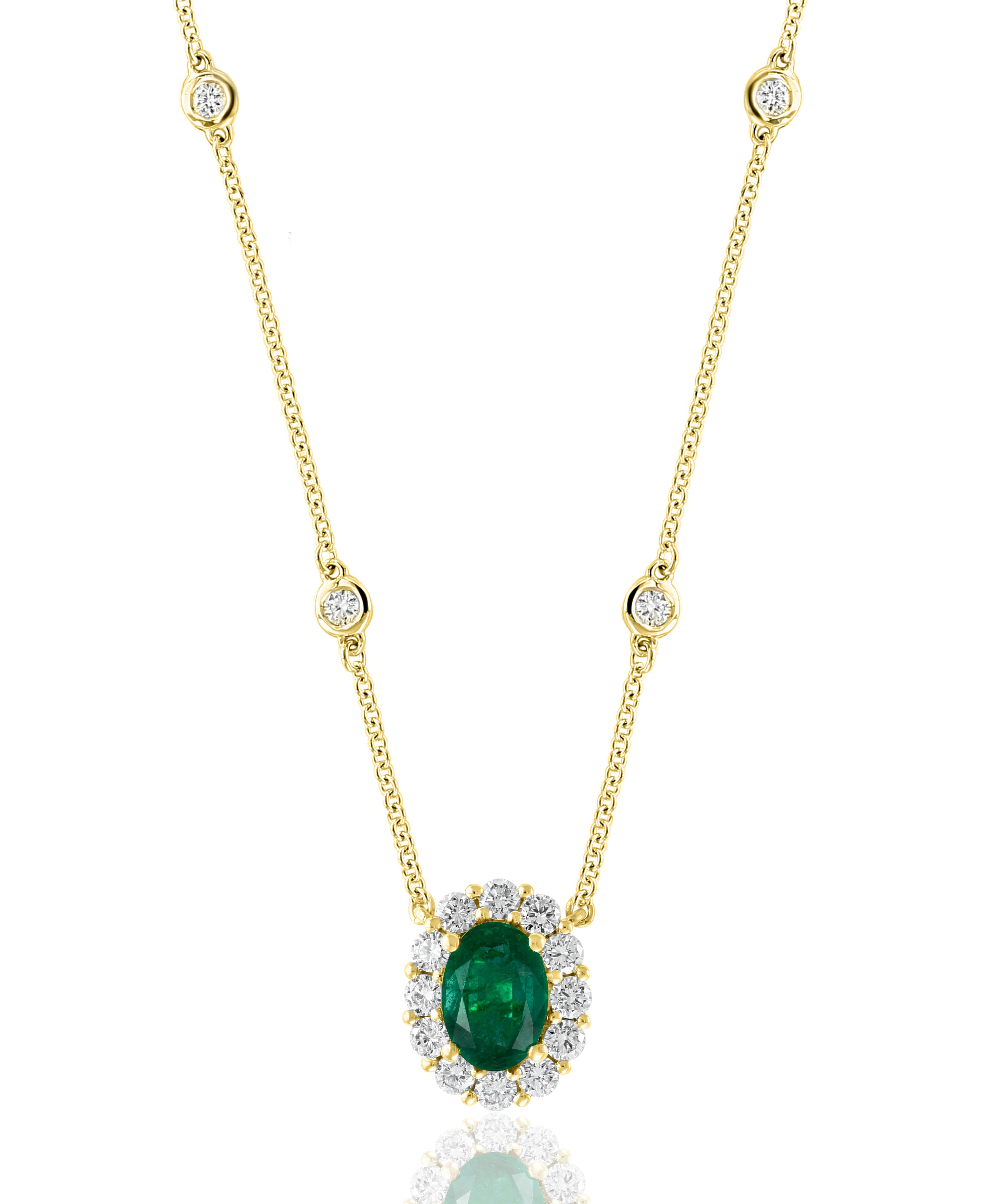 18K Yellow Gold Emerald Halo Pendant
