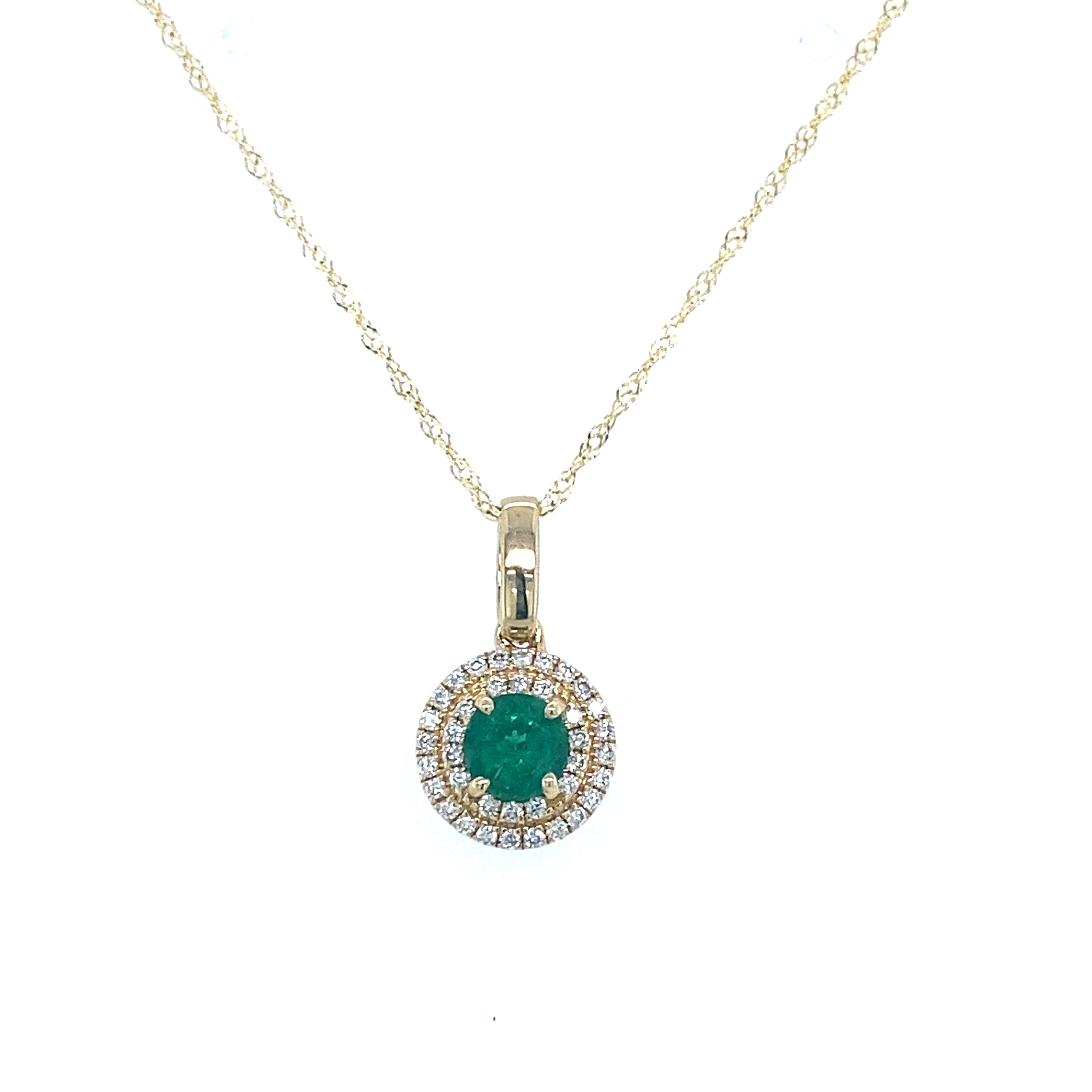 14K Yellow Gold Emerald Halo Pendant