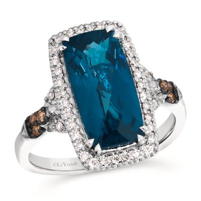 14K White Gold Blue Topaz Antique Ring