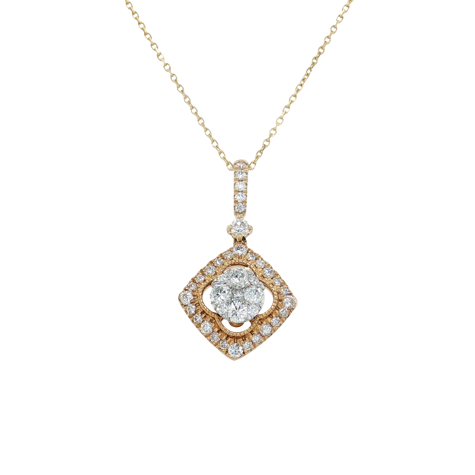 14K Yellow Gold Diamond Cluster Pendant