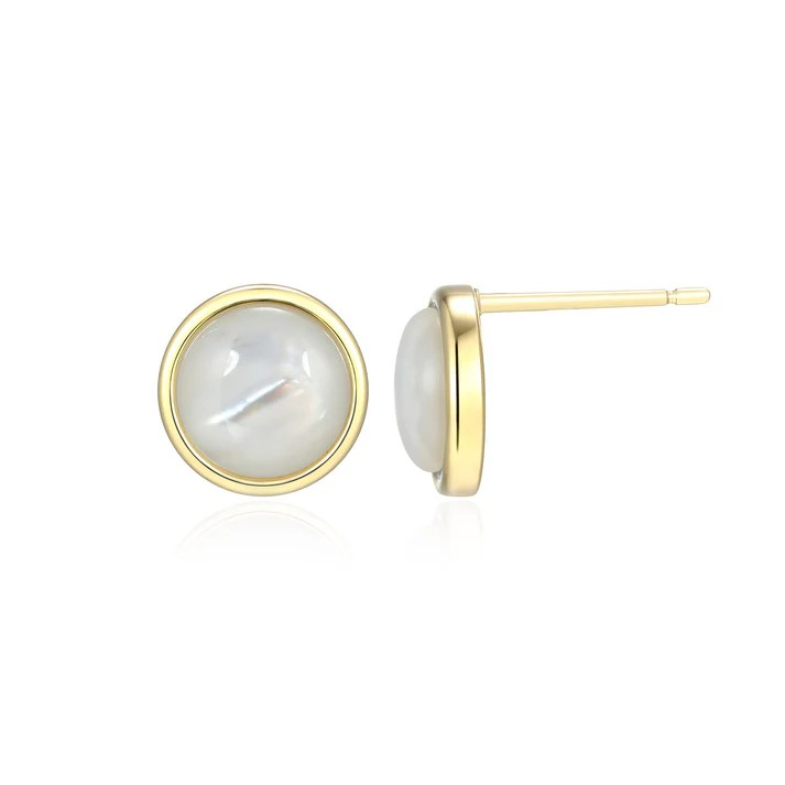 Sterling Silver Yellow Gold Plated Mother Of Pearl Stud Earrings