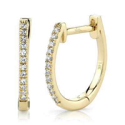 14K Yellow Gold Diamond Hoop Earrings