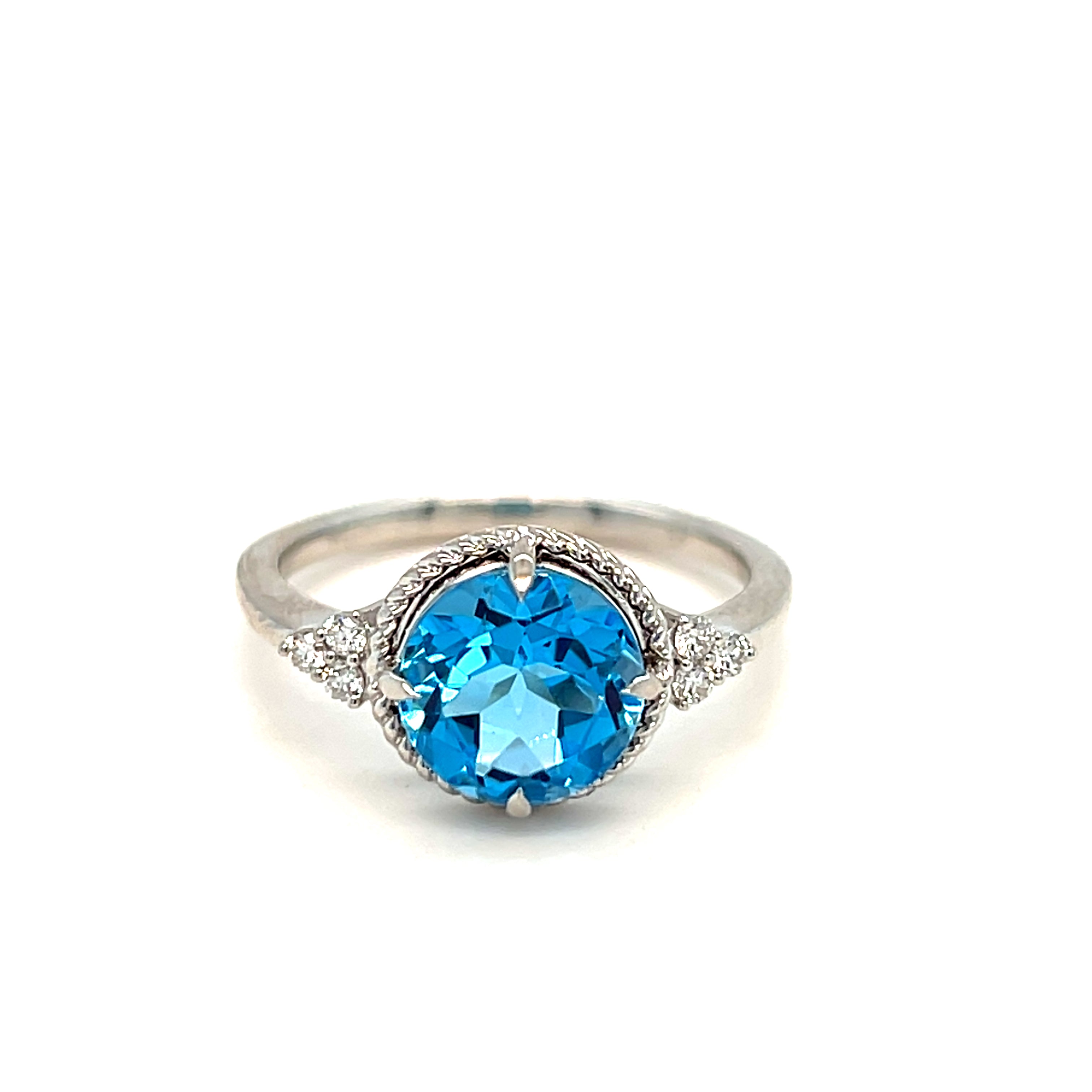 14K White Gold Blue Topaz Antique Ring