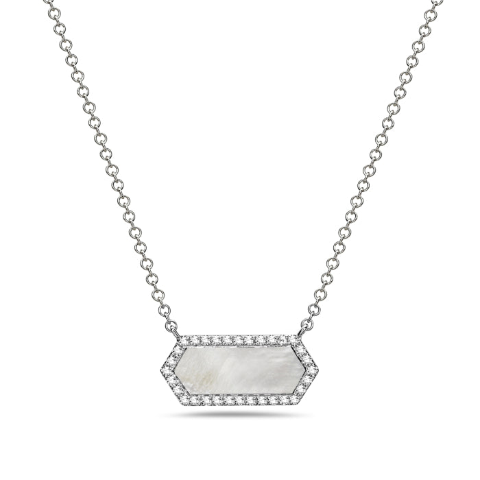 14K White Gold Diamond Bar Necklace