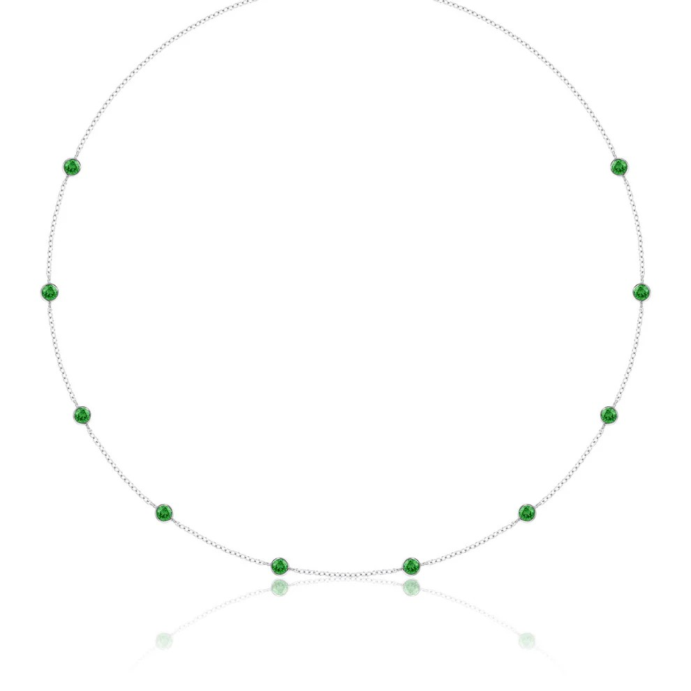 14K White Gold Emerald Station Necklace