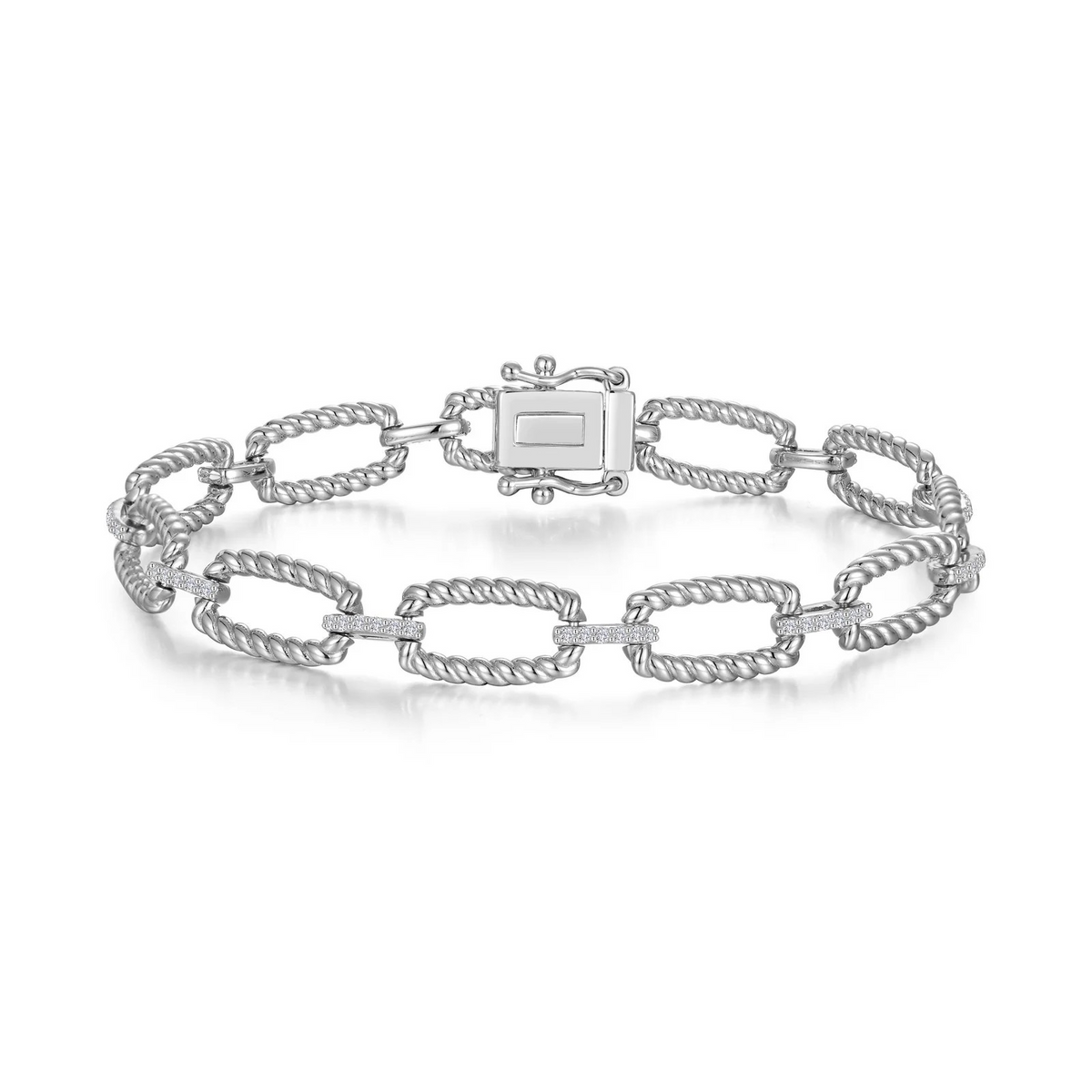 Sterling Silver CZ Cable Link Bracelet