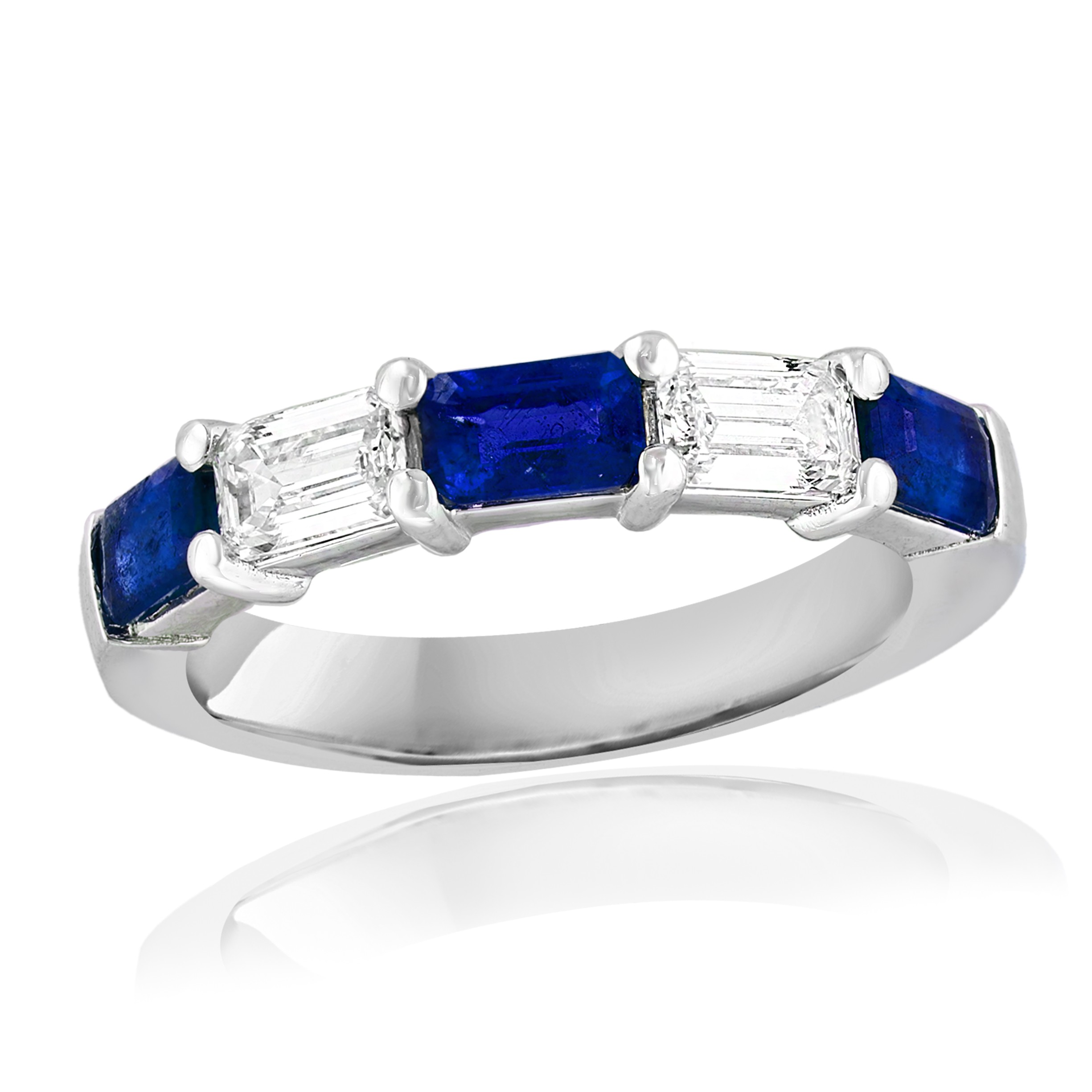 14K White Gold Sapphire & Diamond 5 Stone Ring