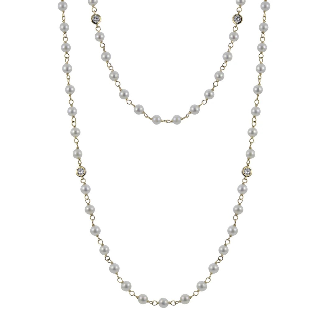 14K Yellow Gold Pearl Station Necklace
