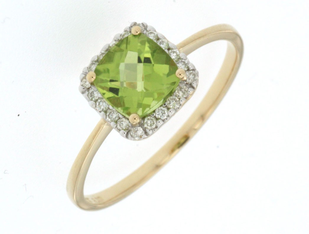 14K Yellow Gold Peridot Halo Ring