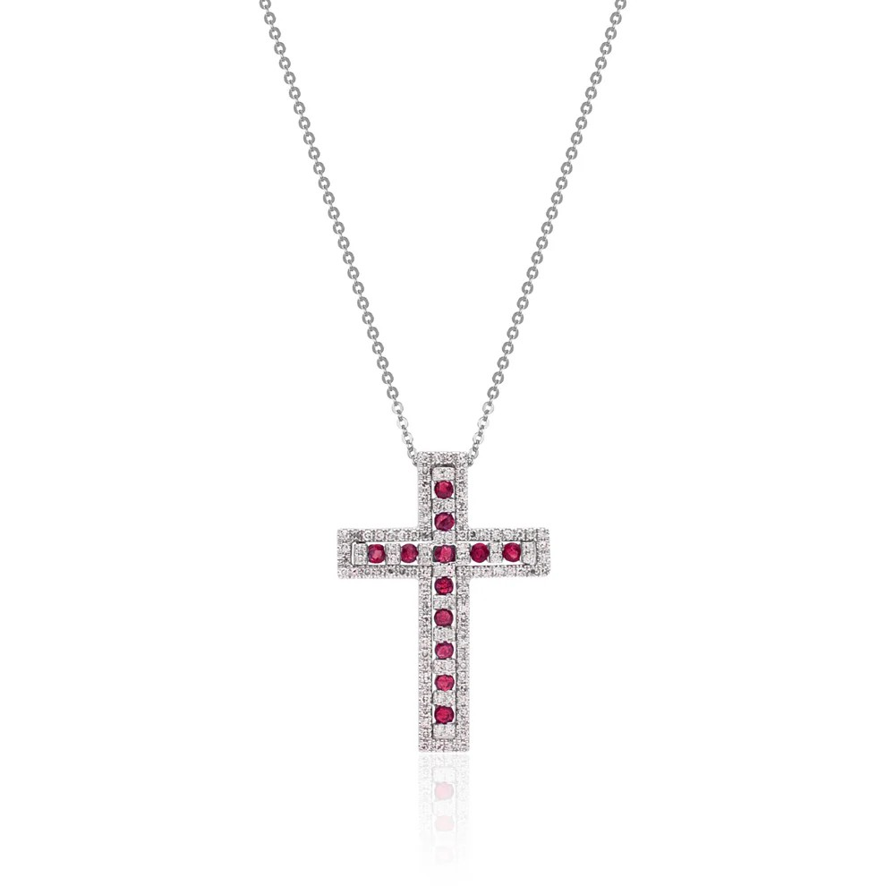 14K White Gold Diamond Cross Pendant
