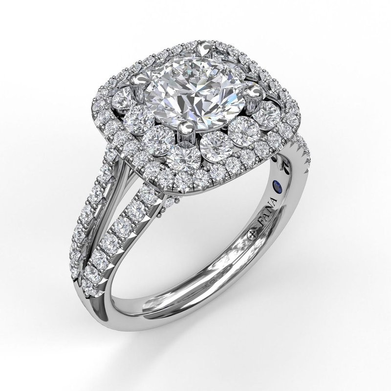 14K White Gold Diamond Halo Engagement Ring