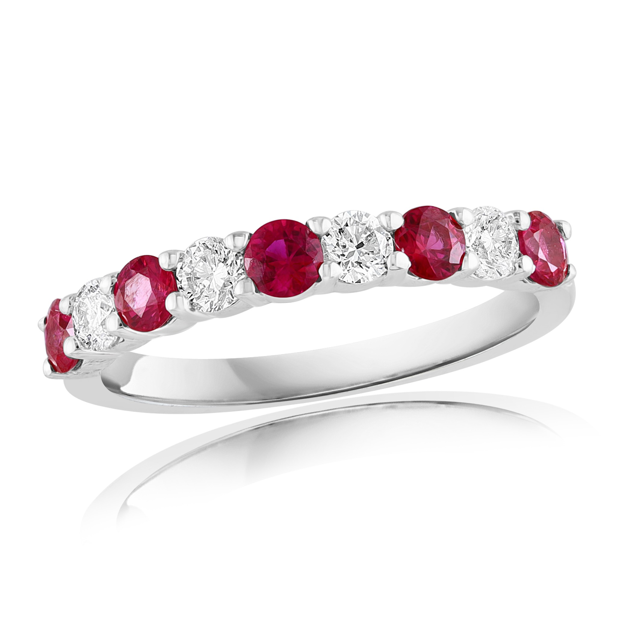 14K White Gold Ruby & Diamond 9 Stone Ring