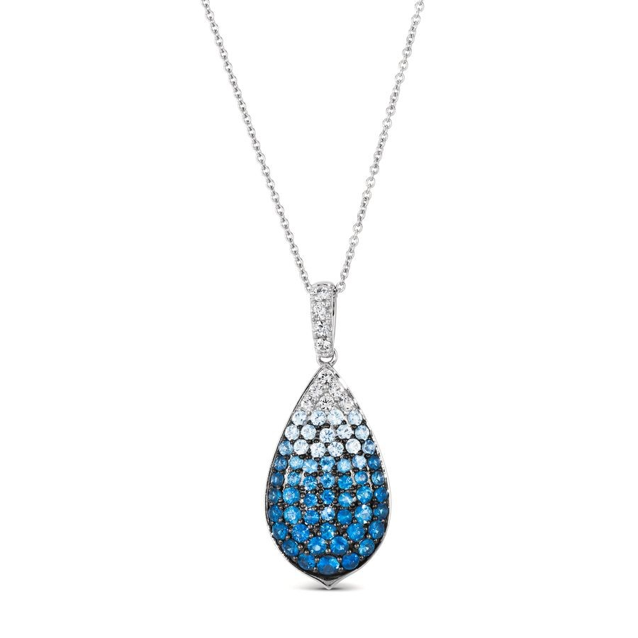 14K White Gold Sapphire Drop Pendant