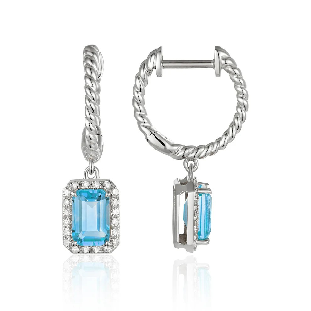 14K White Gold Blue Topaz Drop Earrings