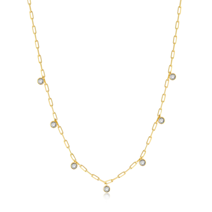 Sterling Silver Yellow Gold Plated Lab Grown Diamond Station Necklace